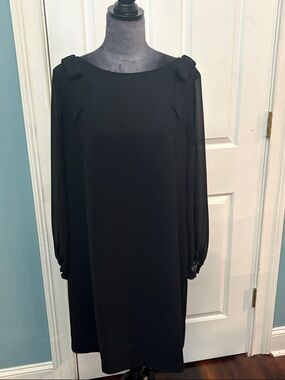 Black Long Sleeve Shift Dress with Shoulder Ties
